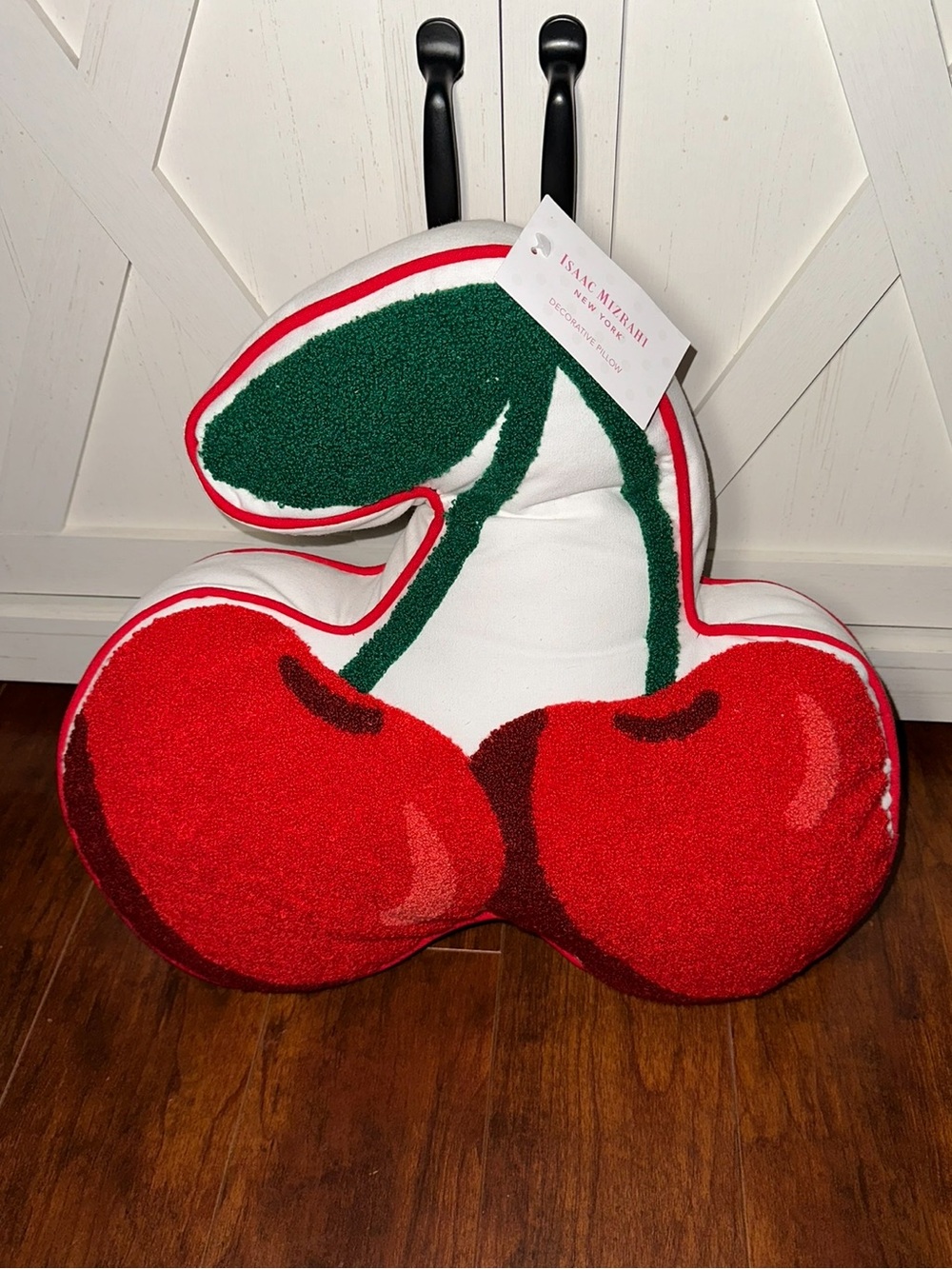 Isaac Mizrahi Red & Green Cherry Embroidered Accent Pillow